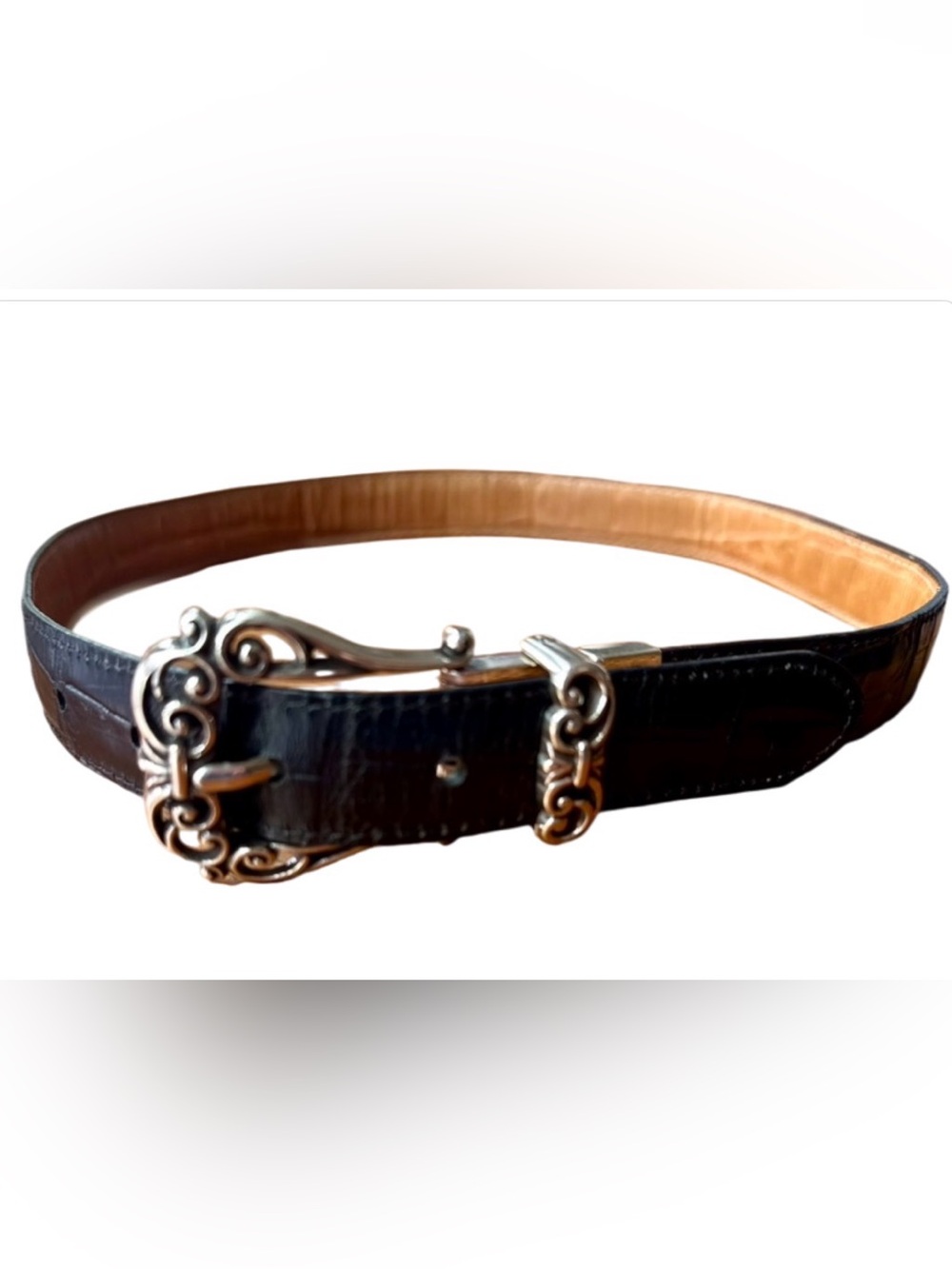 🖤🤎Reversible Womens Brown/Black Leather Belt with Gorgeous Silver Buckle 28